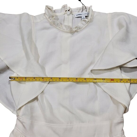 Express x LadyGang Ruffle Neck Flutter Sleeve Dress Womens 0 White Chic Feminine - Picture 7 of 7